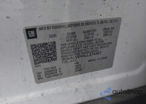 2020 GMC Terrain Awd Slt z USA, uszkodzony, nr VIN 3GKALVEV4LL274567